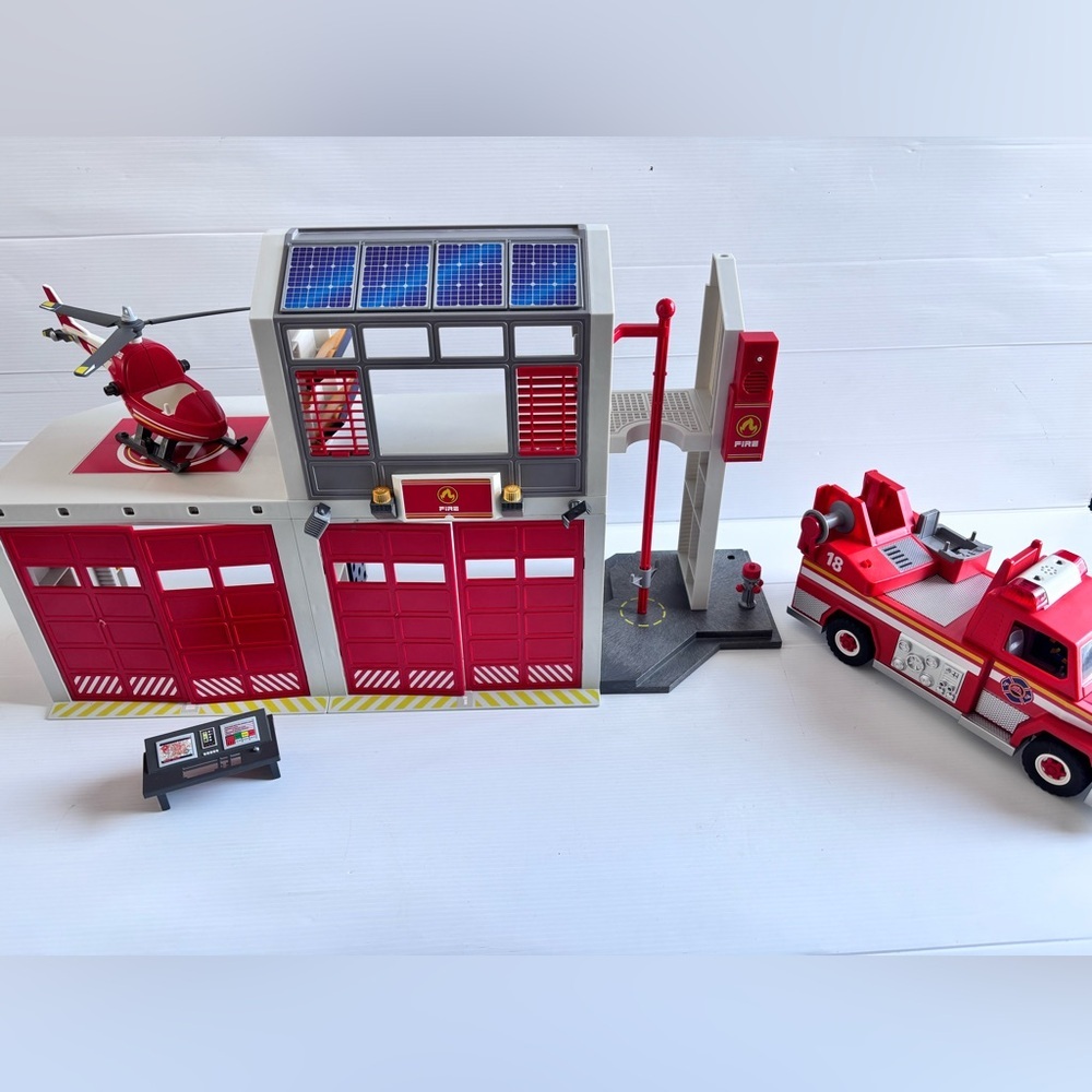 Playmobil Fire Station Truck Helicopter Vintage Set